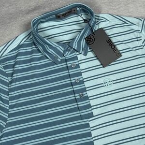 G/FORE‎ Striped Golf Polo Mens Small Sea Glass Blue G4MF23K004 Performance Shirt
